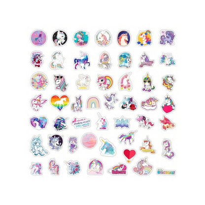 50PCS Cartoon Fairy Tale Unicorn Doodle Stickers Exquisite, Fashionable & Creative DIY Journal Decorative Decals Suitable for Water Bottles, Helmets, Skateboards, Stationery Boxes & Desktop Decorations