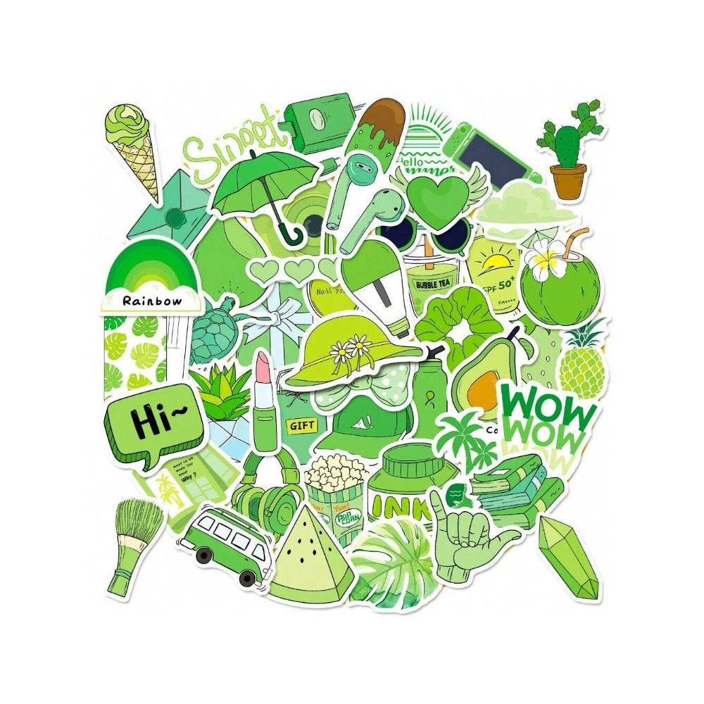 50PCS Cartoon Green Fresh & Cute Graffiti Stickers Exquisite Creative DIY Decorative Decals Suitable for Skateboards, Guitars, Laptops, Water Bottles, Helmets, Stationery Boxes, and Desktops