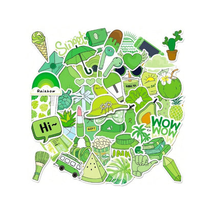 50PCS Cartoon Green Fresh & Cute Graffiti Stickers Exquisite Creative DIY Decorative Decals Suitable for Skateboards, Guitars, Laptops, Water Bottles, Helmets, Stationery Boxes, and Desktops