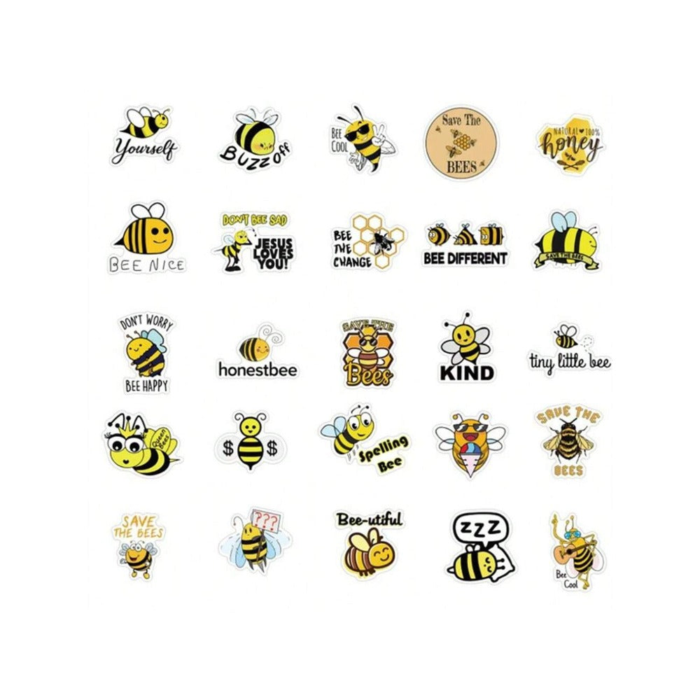 50PCS Fresh & Cute Bee Insect Cartoon Doodle Stickers Exquisite Fashion Creative DIY Journal Decorative Decals Suitable for Cups, Helmets, Skateboards, Refrigerators, Stationery Boxes
