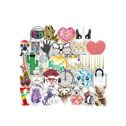 50PCS Cartoon Animal Dazzling Color Graffiti Stickers Exquisite, Fashionable, Creative DIY Journal Decals Suitable for Water Bottles, Helmets, Skateboards, Pencil Cases, and Desktops