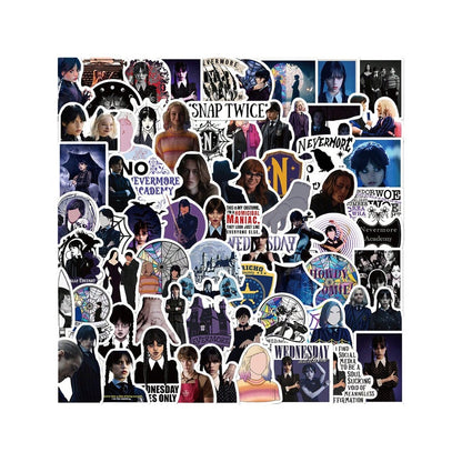 50PCS Wednesday Doodle Stickers - Stylish Creative DIY Decals for Guitars, Skateboards, Refrigerators, Bags, Helmets, Stationery Boxes, and Desktop Decor