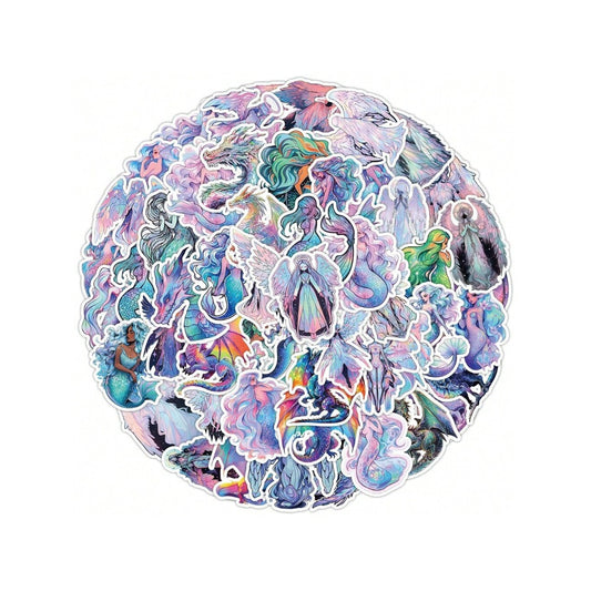 50PCS Cartoon Cute Angel Mermaid Doodle Stickers Exquisite Creative Decorations DIY Journal Stickers Suitable for Water Bottles, Guitars, Skateboards, and Stationery Boxes