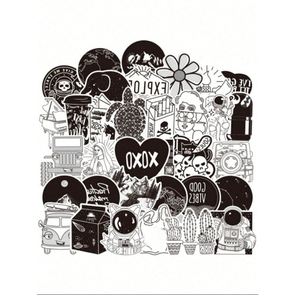 50PCS Minimalist Ink-Style Creative Doodle Stickers Exquisite Fashionable DIY Decorative Stickers for Notebooks Suitable for Mugs, Helmets, Skateboards, and Stationery Cases