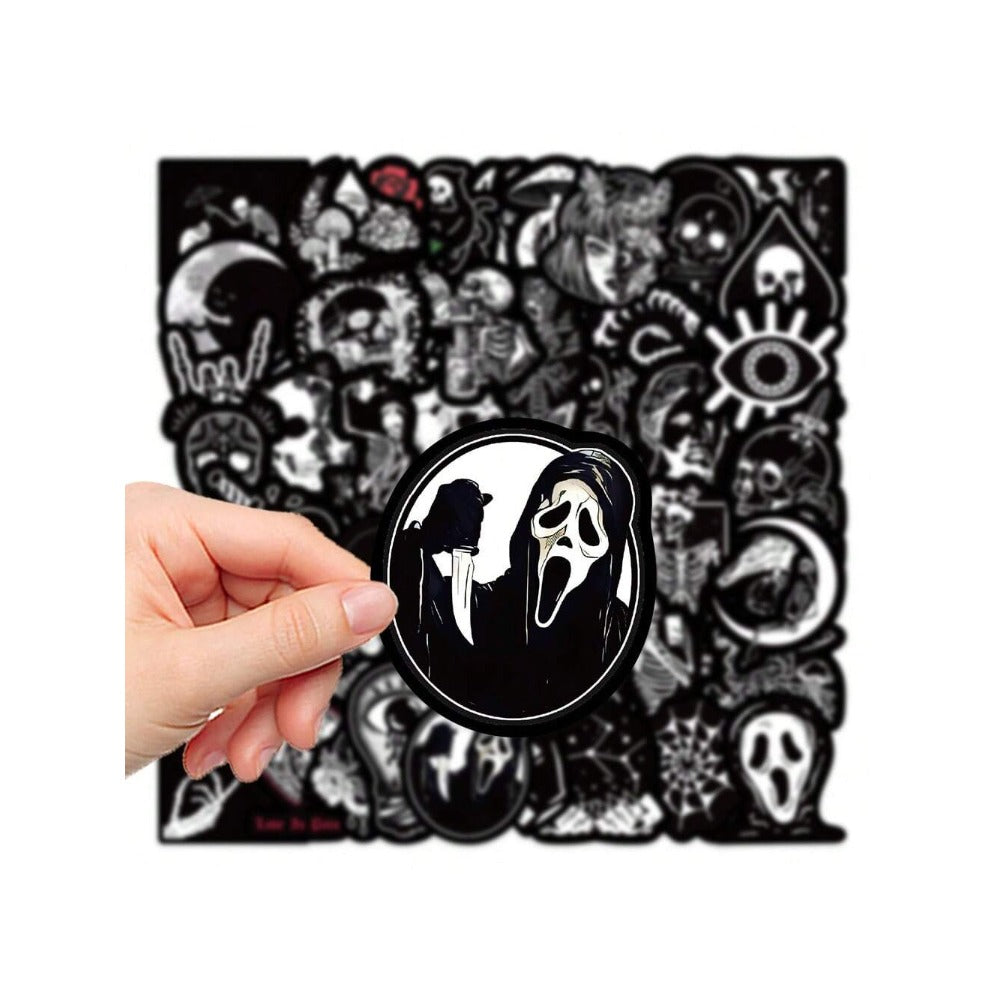 50PCS Cartoon Gothic Devil Black & White Punk Graffiti Stickers Exquisite Fashion Creative DIY Journal Decorative Decals Suitable for Skateboards, Guitars, Helmets, Bags, Stationery Cases
