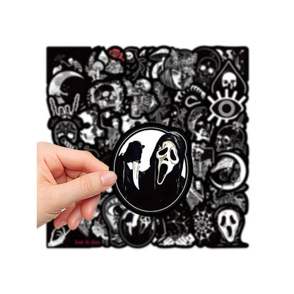 50PCS Cartoon Gothic Devil Black & White Punk Graffiti Stickers Exquisite Fashion Creative DIY Journal Decorative Decals Suitable for Skateboards, Guitars, Helmets, Bags, Stationery Cases