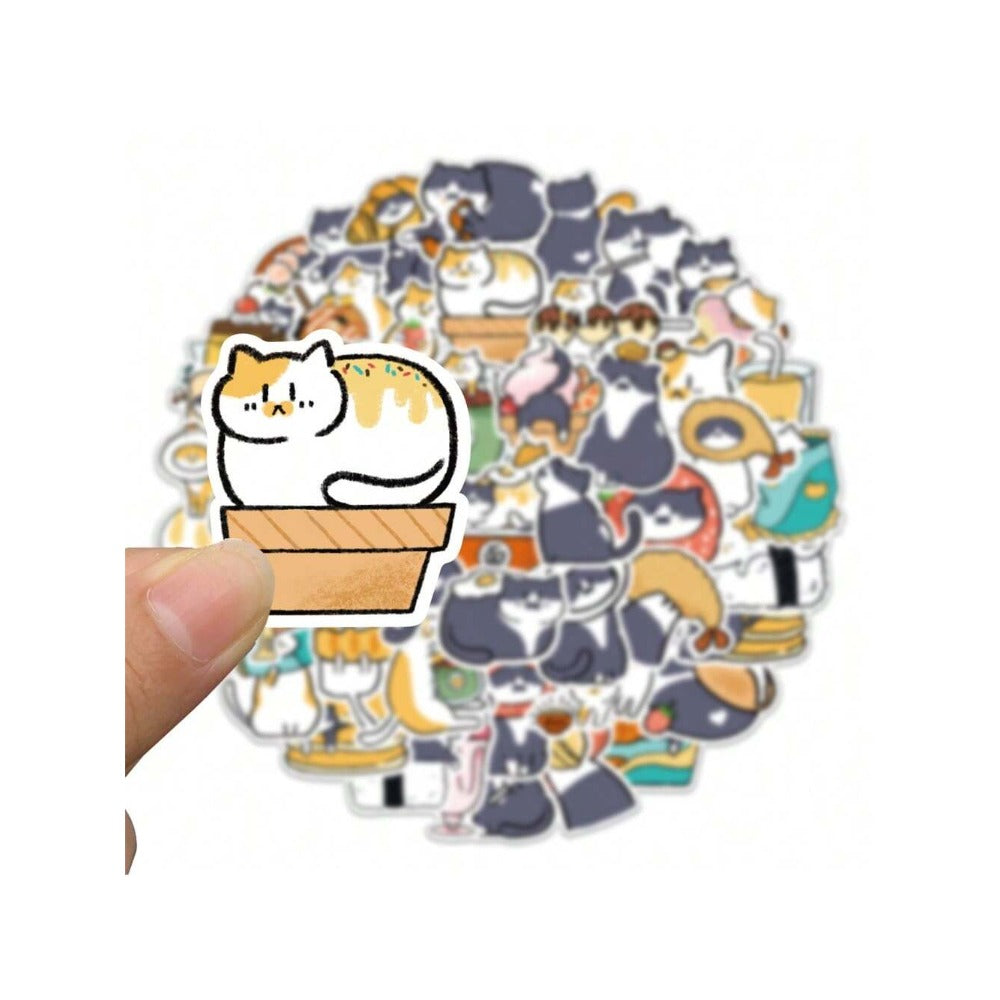 50PCS Cute Cartoon Cat Daily Doodle Stickers Exquisite, Fashionable, Creative DIY Decorative Stickers for Notebooks Suitable for Suitcases, Laptops, Phone Cases, Diaries, and Stationery Boxes