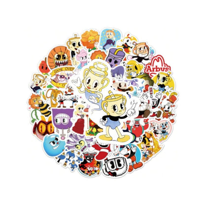 50PCS Cartoon Game Cuphead Adventure Doodle Stickers Exquisite, Stylish, Creative DIY Decorative Stickers for Notebooks Suitable for Suitcases, Laptops, Skateboards, Water Bottles, and Stationery Cases