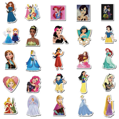 50PCS Cute Cartoon Princess Doodle Stickers Perfect for Suitcases, Laptops, Phone Cases, Skateboards, Water Bottles, Stationery Boxes Exquisite DIY Desktop Decor Decals