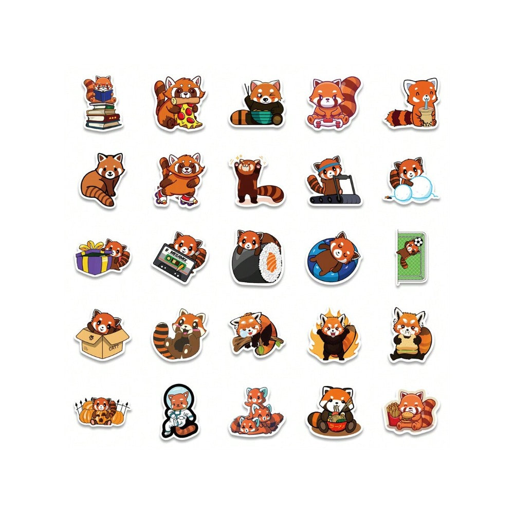 50PCS Cartoon Cute Raccoon Doodle Stickers Exquisite, Fashionable, Creative DIY Decorative Sticker Art Perfect for Notebooks, Refrigerators, Skateboards, Suitcases, Laptops, Stationery Boxes, and Desktops