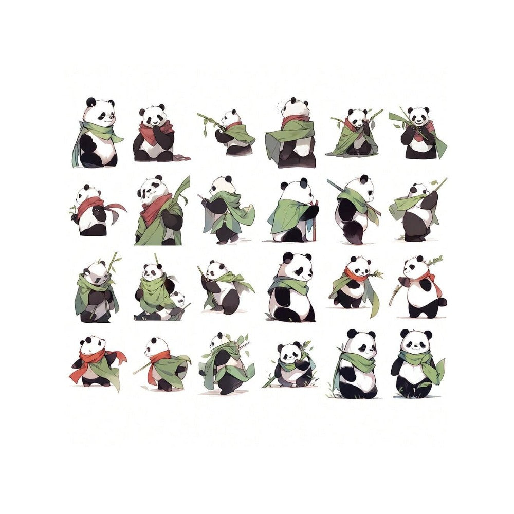 54PCS Cartoon New Cute Panda Warrior Doodle Stickers Exquisite Fashion Creative DIY Journal Decorative Decals Suitable for Notebooks, Phones, Guitars, and Stationery Boxes