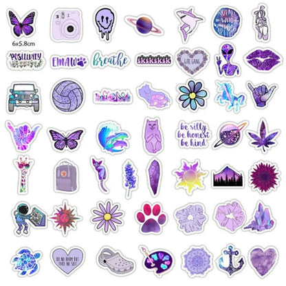 50PCS Cartoon Purple Fresh & Chic Doodle Stickers Exquisite, Fashionable, Creative DIY Journal Decorations Suitable for Water Bottles, Helmets, Skateboards, Guitars, and Stationery Boxes