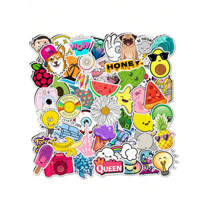 50PCS Fresh Cartoon Doodle Stickers - Exquisite, Fashionable, Creative DIY Decorations for Handwritten Notebooks Perfect for Cups, Helmets, Skateboards, Stationery Boxes, and Desktops
