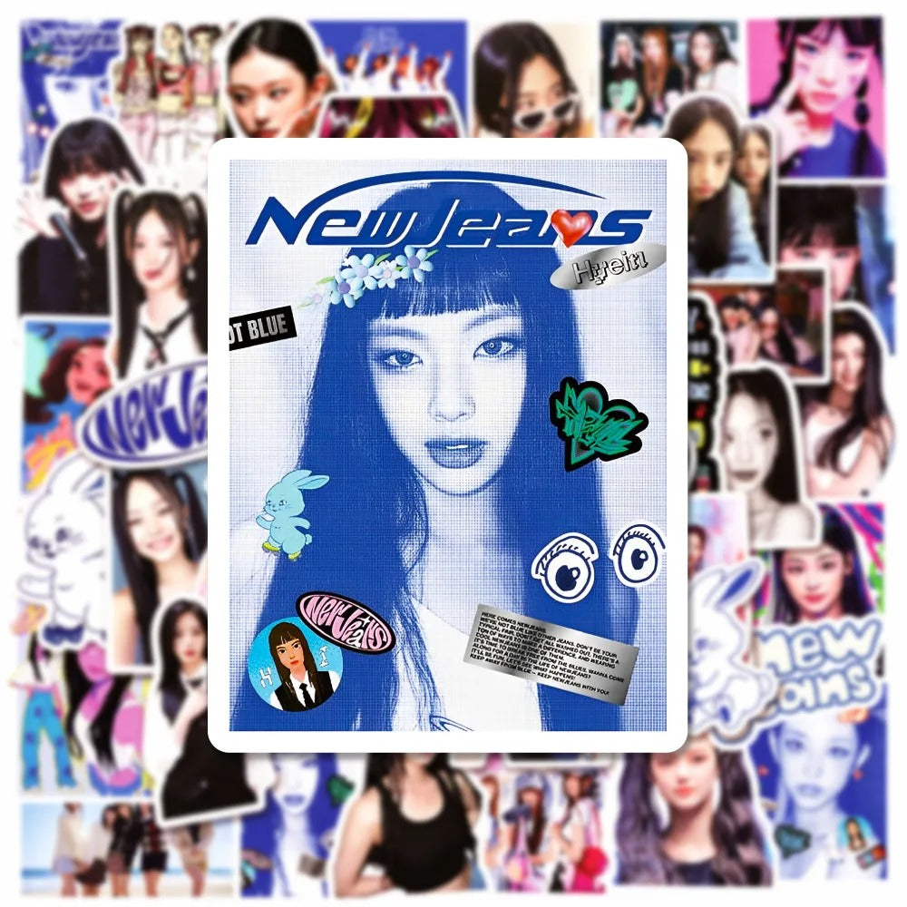 50PCS NewJeans Korean Girl Group Graffiti Stickers Exquisite and Stylish Kpop Idol Merchandise DIY Journal Decorative Decals Suitable for Skateboards, Laptops, Guitars, Helmets, and Stationery Boxes