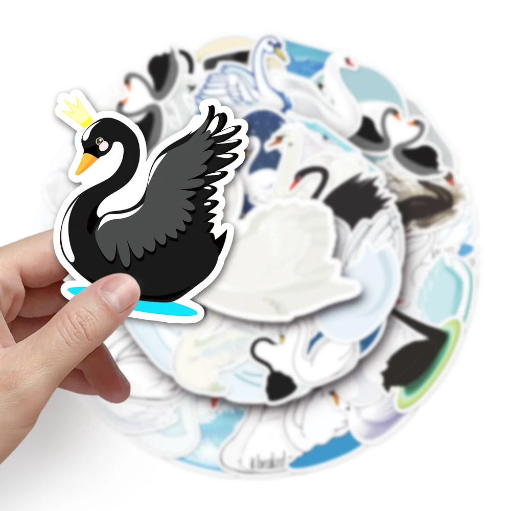 50PCS Swan Doodle Stickers, Elegant Cartoon Bird Vinyl Decals for Laptop, Journal, Water Bottle