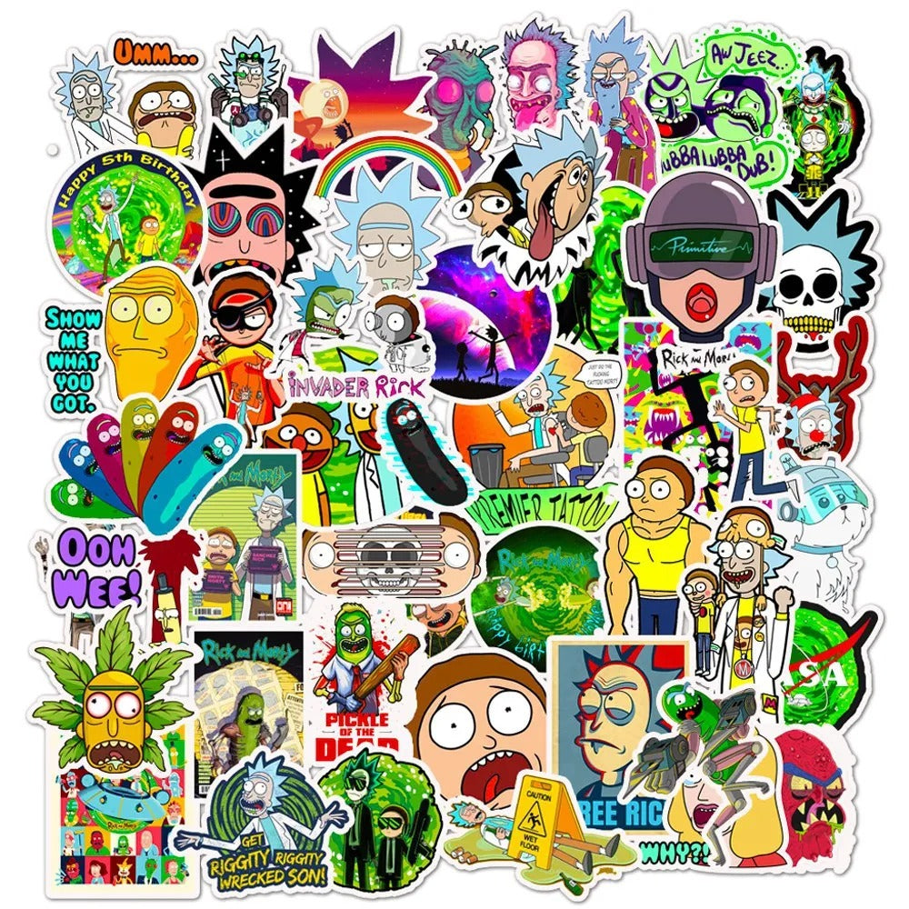 50PCS Cartoon Morty and Rick Animation Character Doodle Stickers Perfect for Suitcases, Water Bottles, Guitars, Skateboards, Helmets, and Stationery Boxes Exquisite DIY Desktop Decor Decals