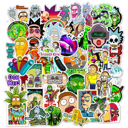 50PCS Cartoon Morty and Rick Animation Character Doodle Stickers Perfect for Suitcases, Water Bottles, Guitars, Skateboards, Helmets, and Stationery Boxes Exquisite DIY Desktop Decor Decals