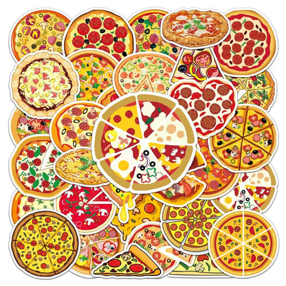 50PCS Pizza Food Doodle Stickers, Cute Cartoon Slice Vinyl Decals for Foodies, Laptops, Lunch Boxes
