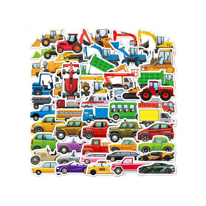 50PCS Cartoon Car Excavator Forklift Graffiti Stickers Exquisite, Stylish, Creative DIY Decorative Decals Suitable for Water Bottles, Helmets, Skateboards, and Stationery Cases