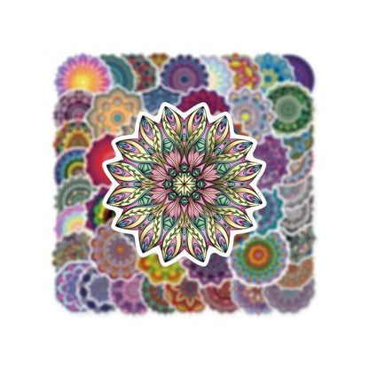 50PCS Cartoon Retro Art Mandala Flower Doodle Stickers Exquisite Fashion Creative DIY Journal Decorative Decals Suitable for Skateboards, Guitars, Mugs, Refrigerators, Laptops, and Stationery Boxes