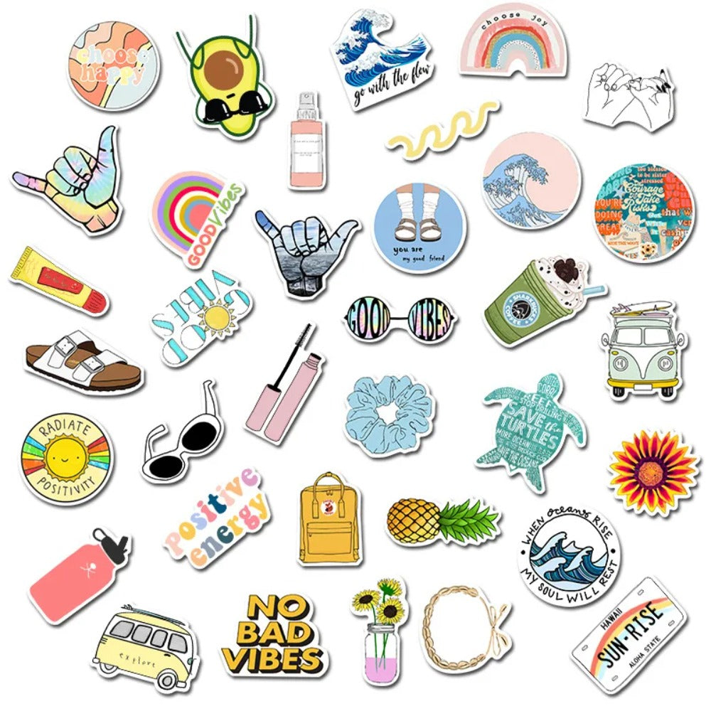 50PCS Adorable Geometric Minimalist Cartoon Doodle Stickers for Suitcases, Water Bottles, Helmets, Guitars, Skateboards, Stationery Boxes, and Desktop Decor