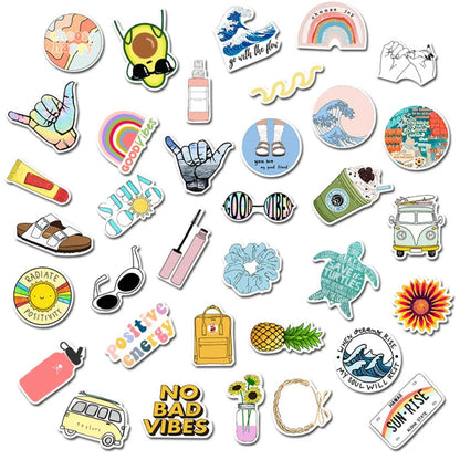 50PCS Adorable Geometric Minimalist Cartoon Doodle Stickers for Suitcases, Water Bottles, Helmets, Guitars, Skateboards, Stationery Boxes, and Desktop Decor