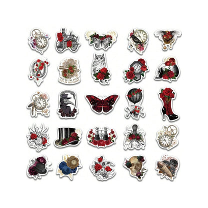 50PCS Steampunk Style Cartoon Deep Rose Graffiti Stickers Exquisite Fashion Creative DIY Decorative Sticker Decals Suitable for Notebooks, Helmets, Guitars, Skateboards, Stationery Boxes, and Desktops