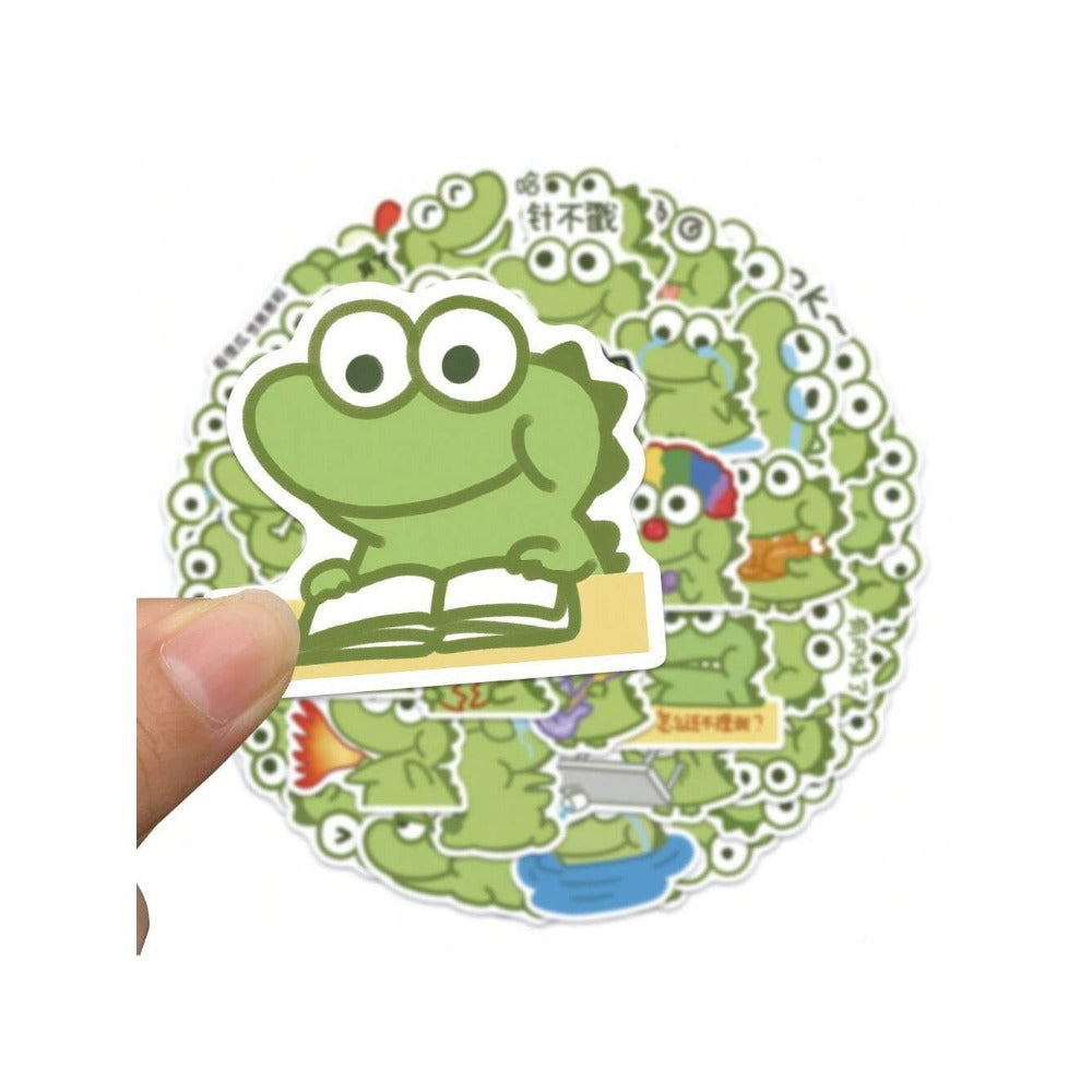 50PCS Cartoon Green Crocodile Animal Doodle Stickers Exquisite Creative Girly DIY Journal Stickers Suitable for Skateboards, Bags, Water Bottles, Helmets, and Stationery Cases