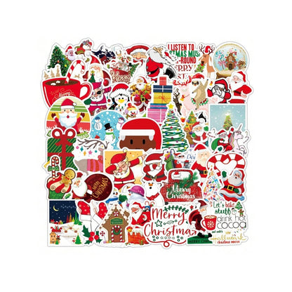 50PCS Christmas Cartoon Character Adorable Doodle Stickers Exquisite, Fashionable, Creative Journal Decals Perfect for Suitcases, Notebooks, Refrigerators, Water Bottles, Helmets, Stationery Boxes, and Desktops