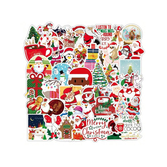 50PCS Christmas Cartoon Character Adorable Doodle Stickers Exquisite, Fashionable, Creative Journal Decals Perfect for Suitcases, Notebooks, Refrigerators, Water Bottles, Helmets, Stationery Boxes, and Desktops