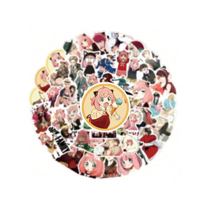 50PCS SPY*FAMILY Japanese Anime Cute Anya Doodle Stickers Exquisite, Fashionable, Creative DIY Journal Decorative Decals Suitable for Suitcases, Laptops, Phone Cases, and Stationery Boxes