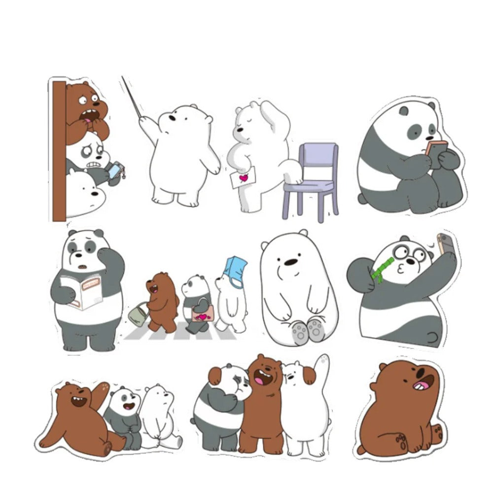 36PCS Cartoon Animation Cute Black & White Bear Doodle Stickers Exquisite Fashion Creative DIY Decorative Sticker Art Perfect for Notebooks, Cups, Helmets, Skateboards, and Stationery Cases