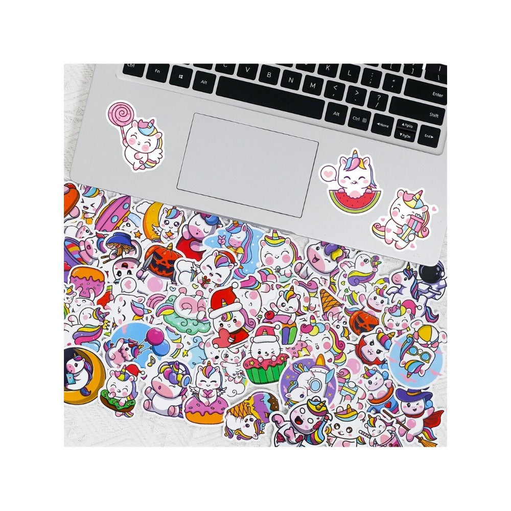 50PCS Unicorn Cartoon Doodle Stickers For decorating refrigerators, skateboards, water bottles, helmets, pencil cases, and creative bullet journals
