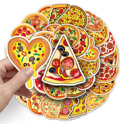 50PCS Pizza Food Doodle Stickers, Cute Cartoon Slice Vinyl Decals for Foodies, Laptops, Lunch Boxes