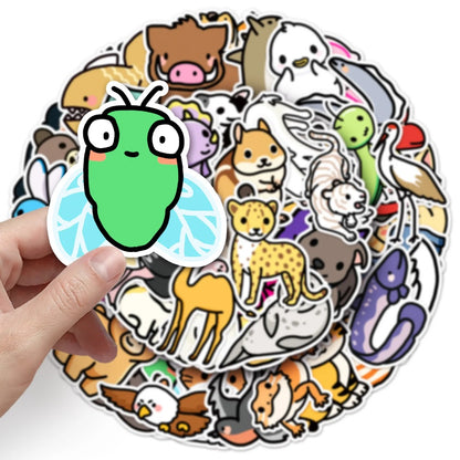 50PCS Cute Animal Doodle Stickers, Cartoon Kawaii Vinyl Decals for Laptop, Journal, Water Bottle, Gift