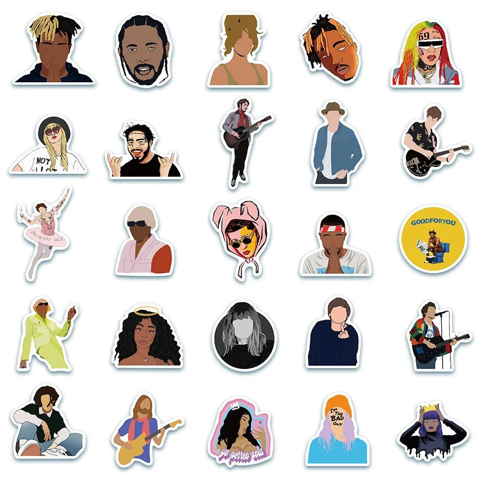 50PCS Lil Peep Graffiti Stickers for Hip-Hop Music Suitable for Notebooks, Luggage, Skateboards, Water Bottles, Stationery Cases, and Desktop Decor