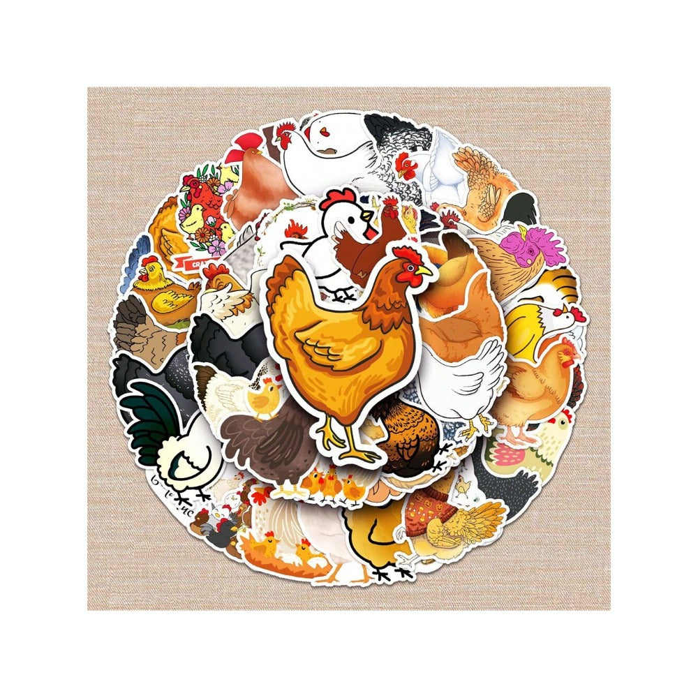 50PCS Cartoon Chicken Animal Doodle Stickers Exquisite Creative Decorative Decals Suitable for Refrigerators, Phone Cases, Skateboards, Water Bottles, Stationery Boxes, and Desktops