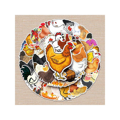 50PCS Cartoon Chicken Animal Doodle Stickers Exquisite Creative Decorative Decals Suitable for Refrigerators, Phone Cases, Skateboards, Water Bottles, Stationery Boxes, and Desktops