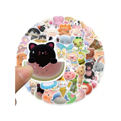 52PCS Adorable Cartoon 3D Animal Doodle Stickers Exquisite, Fashionable, Creative DIY Journal Decorations Perfect for Cups, Helmets, Skateboards, and Stationery Boxes
