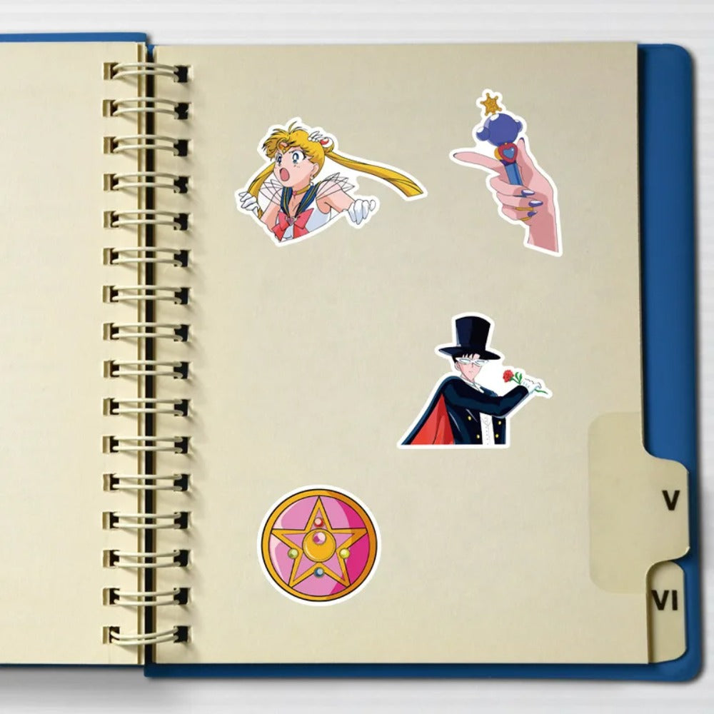 40PCS Cute Cartoon Sailor Moon Doodle Stickers Exquisite Fashionable DIY Journal Decorative Decals Suitable for Skateboards, Bags, Phone Cases, Water Bottles, Stationery Boxes