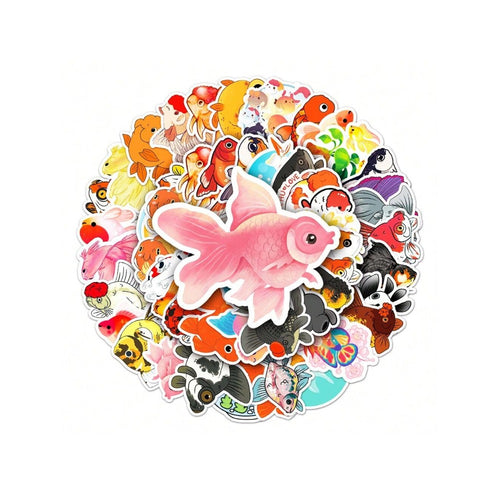 50PCS Cute Cartoon Goldfish Ornamental Fish Doodle Stickers Exquisite DIY Fashion Decals for Luggage, Laptops, Water Bottles, Skateboards, Helmets, and Stationery Cases