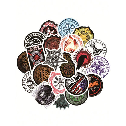 50PCS Cartoon Viking Totem Decorative Style Graffiti Stickers Exquisite Fashion Creative DIY Journal Decorative Decals Suitable for Mugs, Helmets, Skateboards, and Pencil Cases