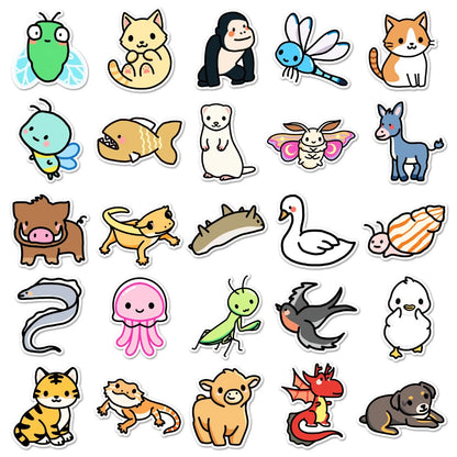 50PCS Cute Animal Doodle Stickers, Cartoon Kawaii Vinyl Decals for Laptop, Journal, Water Bottle, Gift