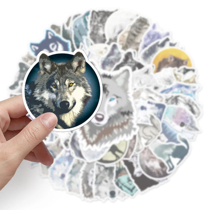 50PCS Wild Wolf Doodle Stickers, Fierce Cartoon Animal Decals for Embracing the Spirit of the Wilderness