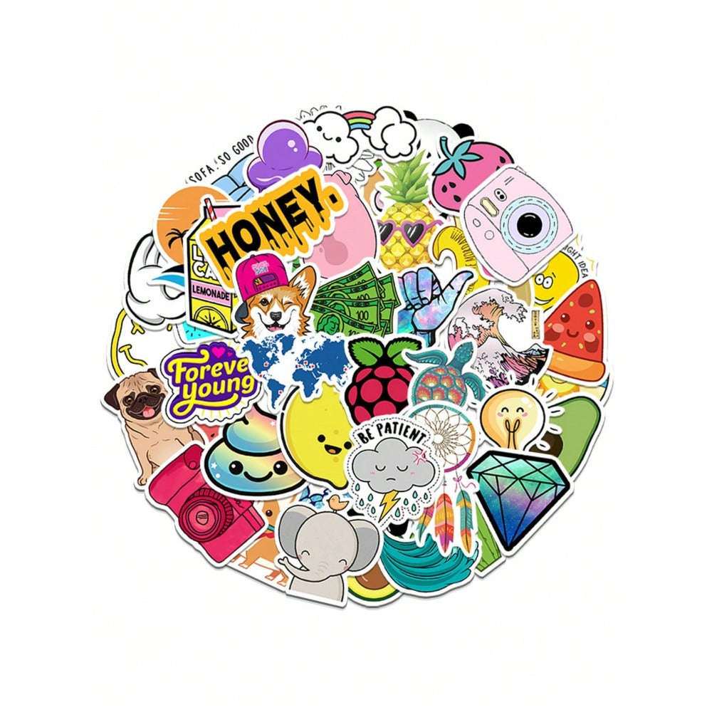 50PCS Fresh Cartoon Doodle Stickers - Exquisite, Fashionable, Creative DIY Decorations for Handwritten Notebooks Perfect for Cups, Helmets, Skateboards, Stationery Boxes, and Desktops