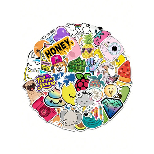 50PCS Fresh Cartoon Doodle Stickers - Exquisite, Fashionable, Creative DIY Decorations for Handwritten Notebooks Perfect for Cups, Helmets, Skateboards, Stationery Boxes, and Desktops