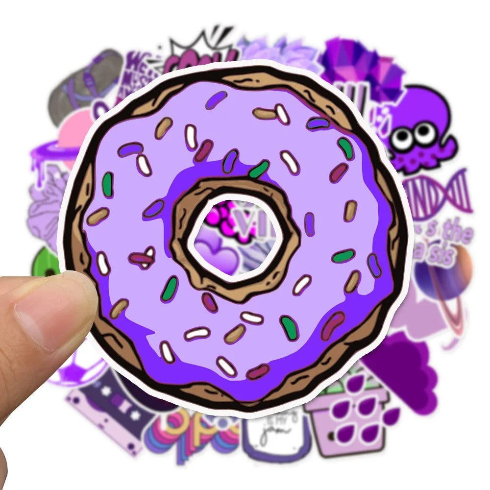50PCS Purple Fresh Cartoon Cute Doodle Stickers for Suitcases, Laptops, Skateboards, Water Bottles, Helmets, and More Exquisite DIY Desktop Decor Decals