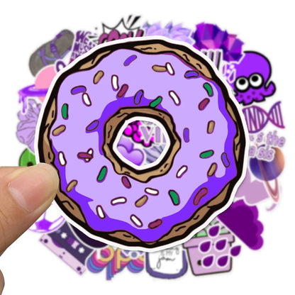 50PCS Purple Fresh Cartoon Cute Doodle Stickers for Suitcases, Laptops, Skateboards, Water Bottles, Helmets, and More Exquisite DIY Desktop Decor Decals