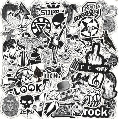 50PCS Black & White Gothic Skull Stickers - Horror Theme Decals for Laptops, Water Bottles, Journals & Alternative Style Gifts
