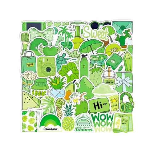 50PCS Cartoon Green Fresh & Cute Graffiti Stickers Exquisite Creative DIY Decorative Decals Suitable for Skateboards, Guitars, Laptops, Water Bottles, Helmets, Stationery Boxes, and Desktops